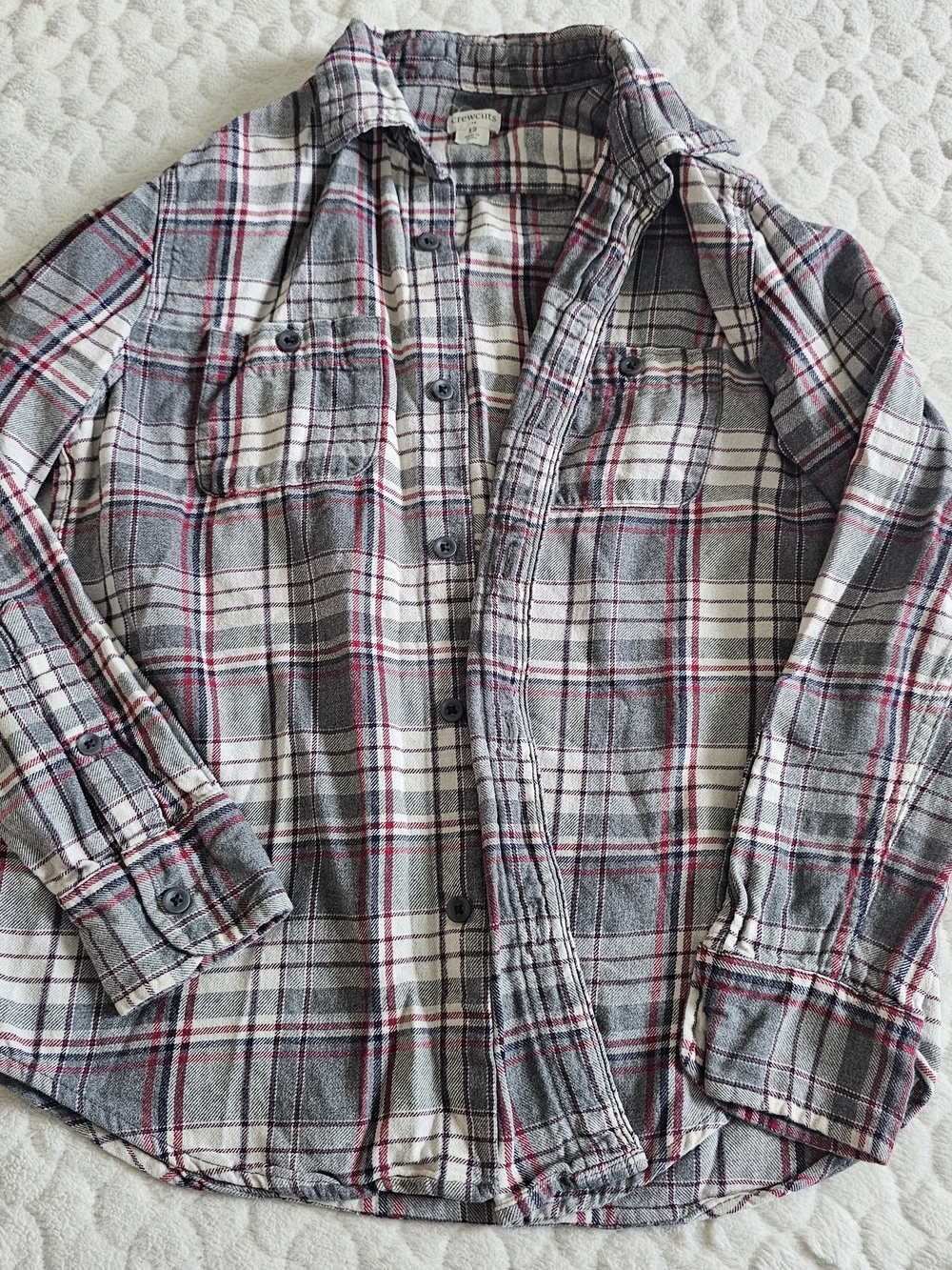 Crewcuts  Boys 12 Gray Plaid Button-Down Shirt with Red Accents